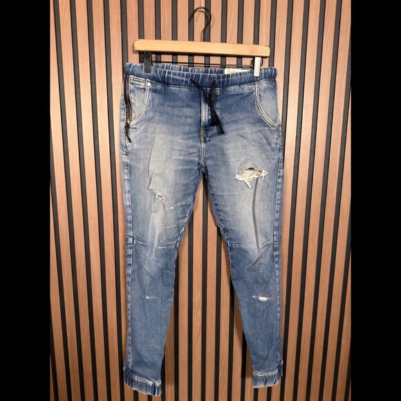 Ed Hardy 3D Joggers Women 30 Blue Denim Pull On Acid Wash Punk Isnt Dead Stretch - Picture 1 of 10
